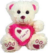 Teddybeer met Hart "I Love You" (Roze/Wit) Pluche Knuffel 25 cm | Cadeau - Ik hou van jou / I Love you Knuffelbeer |Valentijnsdag cadeau Rozenbeer | Love Teddy Rozen Beer | Jongens