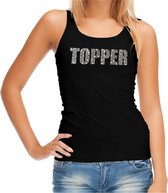 Glitter Topper tanktop zwart met steentjes/ rhinestones voor dames - Glitter kleding/ foute party outfit XL