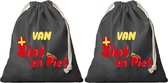 4x Van Sint en Piet cadeauzakje zwart met sluitkoord - katoenen / jute zak - Sinterklaas kadozak voor pakjesavond