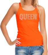 Glitter Queen tanktop oranje met steentjes/ rhinestones voor dames - Glitter kleding/ foute party outfit - EK/WK / Koningsdag L