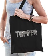Glitter Topper katoenen tas zwart met steentjes/ rhinestones voor dames en heren - bedankt cadeau / verjaardag tassen - kado /  tasje / shopper
