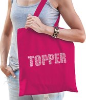 Glitter Topper katoenen tas roze met steentjes/ rhinestones voor dames en heren - bedankt cadeau / verjaardag tassen - kado /  tasje / shopper