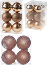 Kerstversiering set mix mat/glans/glitter mix kerstballen in het koper 6 - 8 - 10 cm pakket - 62x stuks