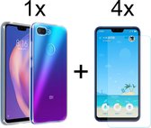 Xiaomi Mi 8 Lite hoesje siliconen case transparant - 4x Xiaomi Mi 8 Lite screenprotector