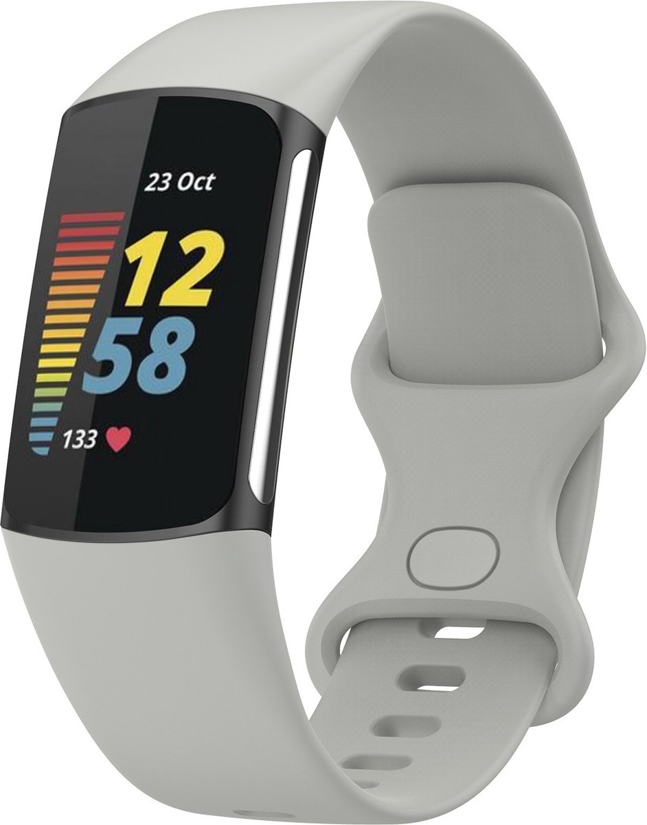 KELERINO. Siliconen bandje geschikt voor Fitbit Charge 5 - Grijs - Small