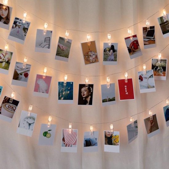 Guirlande lumineuse photo avec clips - pour photos - Guirlande lumineuse - 3 mètres & 20 lumières LED - Batterie - Fêtes - éclairage - Mariage - Saint Valentin - Cadeau Saint Valentin