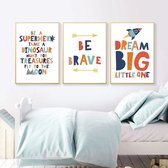 Dream Big / Be Brave | A4 Formaat | 3 Stuks | Kinderkamer Decoratie Jongens | Jongens Kamer Decoratie | Posters | Wanddecoratie | Kinder Posters