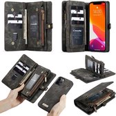 iPhone 12/12 Pro Bookcase hoesje - CaseMe - Effen Zwart - Leer - Portemonnee met 11 Vakjes voor Pasjes en Ritsvak