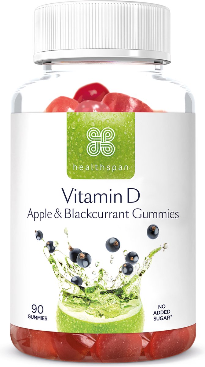 Healthspan Vitamine D3 appel & bessen gummies | 90 gummies | 25µg vitamine D3 500% NRV | Immuungezondheid | Ondersteunt botten & spieren | Zonder toegevoegde suiker