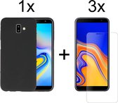 Samsung J6 Plus 2018 Hoesje - Samsung Galaxy J6 Plus 2018 hoesje zwart siliconen case cover - 3x Samsung J6 Plus 2018 Screenprotector