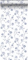 ESTAhome behang toile de jouy rozen wit en blauw - 139300 - 0.53 x 10.05 m