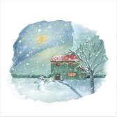 Kerstkaarten | Set van 4 | Kersthuisje in het maanlicht | Illu-Straver