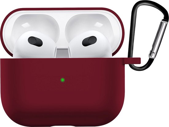 Case Geschikt voor AirPods 3 Hoesje Siliconen Hoes Cover - Hoes Geschikt voor Apple AirPods 3 Case Siliconen - Donkerrood