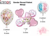 IDEGOS Gender Reveal Pakket - 8x Gender Reveal Confetti ballonnen - 2x Gender Reveal Ballon - 5x Gender Reveal baby girl - It’s a Girl - Meisje - Geboorte partypopper - Roze