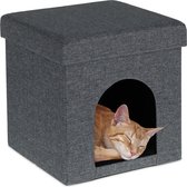 Relaxdays kattenpoef opvouwbaar - kattenhuis stof - grijs kattenmeubel - kattenholletje