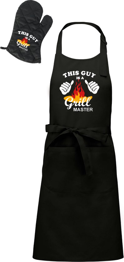 Mijncadeautje - Barbecueschort - This guy is a Grill Master - zwart - XXL 98 x 70 cm - BBQ handschoen