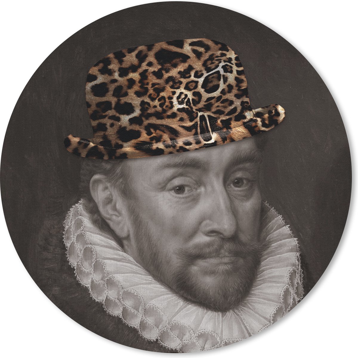 Muismat rond 20x20 cm - Mousepad Willem van Oranje - Hoed - Panterprint - Ronde muismatten
