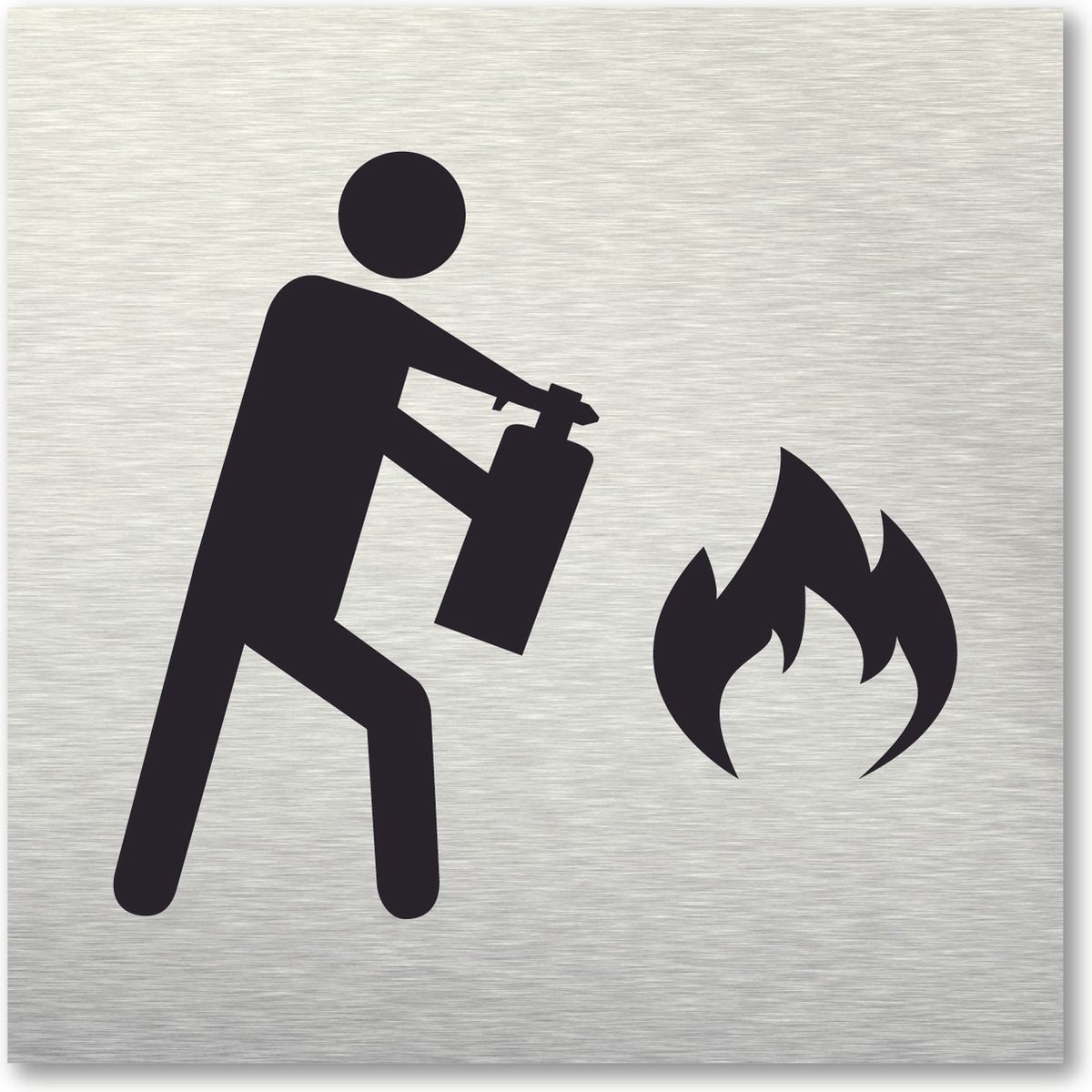 Pictogram Brandblusser - aluminum rvs look - deurbordje - 10 x 10 cm - zelfklevend - vierkant