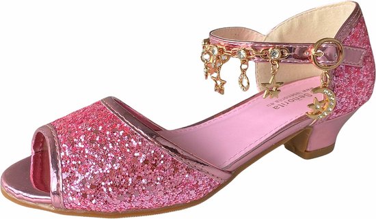 Elsa Prinsessen schoenen roze glitter + bedeltjes maat 28 – binnenmaat 18  cm - bij | bol.com