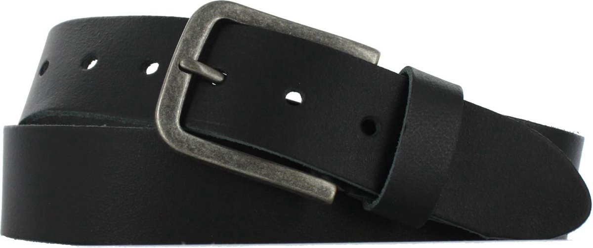 Leren Heren/Dames Riem | 4cm breed | Riemmaat: 95cm (totale lengte: 110cm) | 100% echt leer | Kleur: zwart | Nikkelvrije gesp