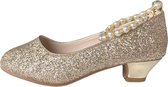 Communie schoenen - Prinsessen schoenen goud glitter met pareltjes - maat 35 (binnenmaat 22,5 cm) bij bruidsmeisjes jurk