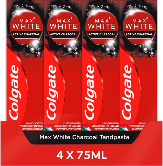 Colgate Max White Charcoal Whitening Tandpasta - 4 x 75 ml - Voordeelverpakking