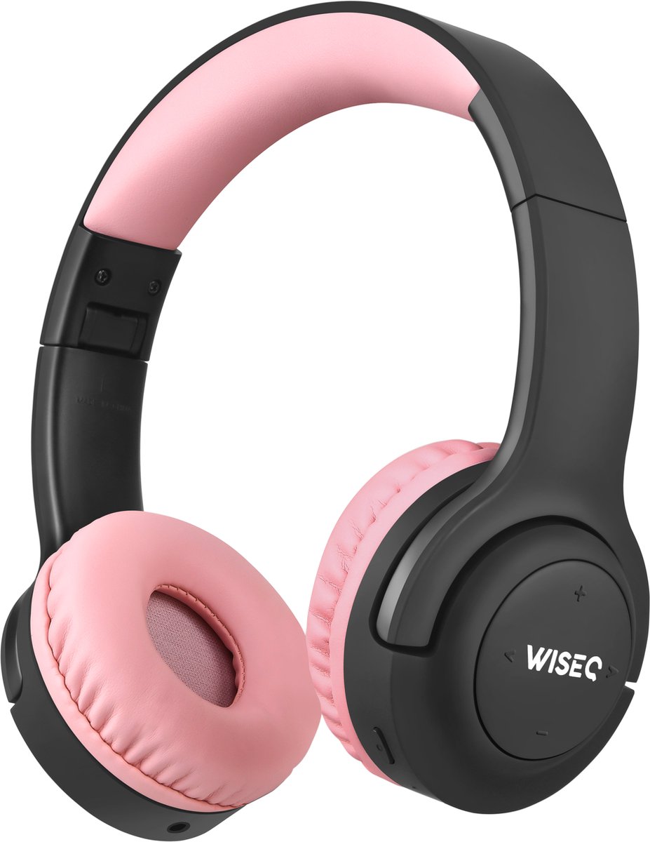 WiseQ HERO Draadloze Kinderkoptelefoon - Koptelefoon Kind - 38 uur batterij - Bluetooth 5.0 - On-ear Volumebegrenzing - Zwart & Roze