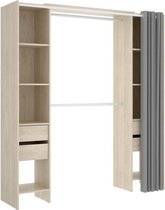 Uitschuifbare kleedkamer met gordijn + 4 laden - Decor naturel eiken - L 180-113 x D 50 x H 205 cm - SUIT