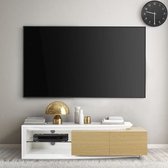 Modern TV meubel 2 deuren + LED - Modern - Eiken en glanzend wit decor - L 150 x D 45 x H 40 cm - VIRGOS