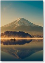 Mount Fuji bij Kawaguchimeer - Zonsopkomst - 50x70 Poster Staand - Minimalist - Landschap - Natuur