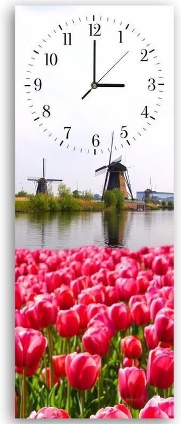 Trend24 - Wandklok - Nederlands Landschap - Muurklok - Landschappen - 30x90x2 cm - Roze