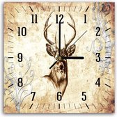 Trend24 - Wandklok - Stag - Muurklok - Dieren - 40x40x2 cm - Bruin