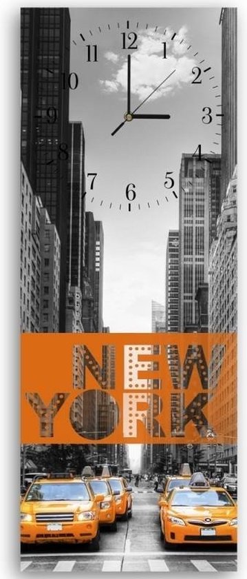 Trend24 - Wandklok - New York - Muurklok - Steden - 25x65x2 cm - Grijs