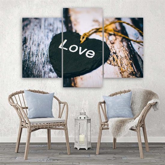 Trend24 - Canvas Schilderij - Hanger Met Het Woord Liefde - Drieluik - Abstract - 120x80x2 cm - Grijs