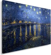 Trend24 - Canvas Schilderij - Reproductie Schilderij door V. Van Gogh - Sterrennacht Over De Rhône - Schilderijen - Reproducties - 60x40x2 cm - Blauw