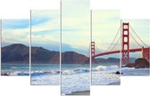 Trend24 - Canvas Schilderij - Golden Gate Bridge - Vijfluik - Steden - 200x100x2 cm - Blauw
