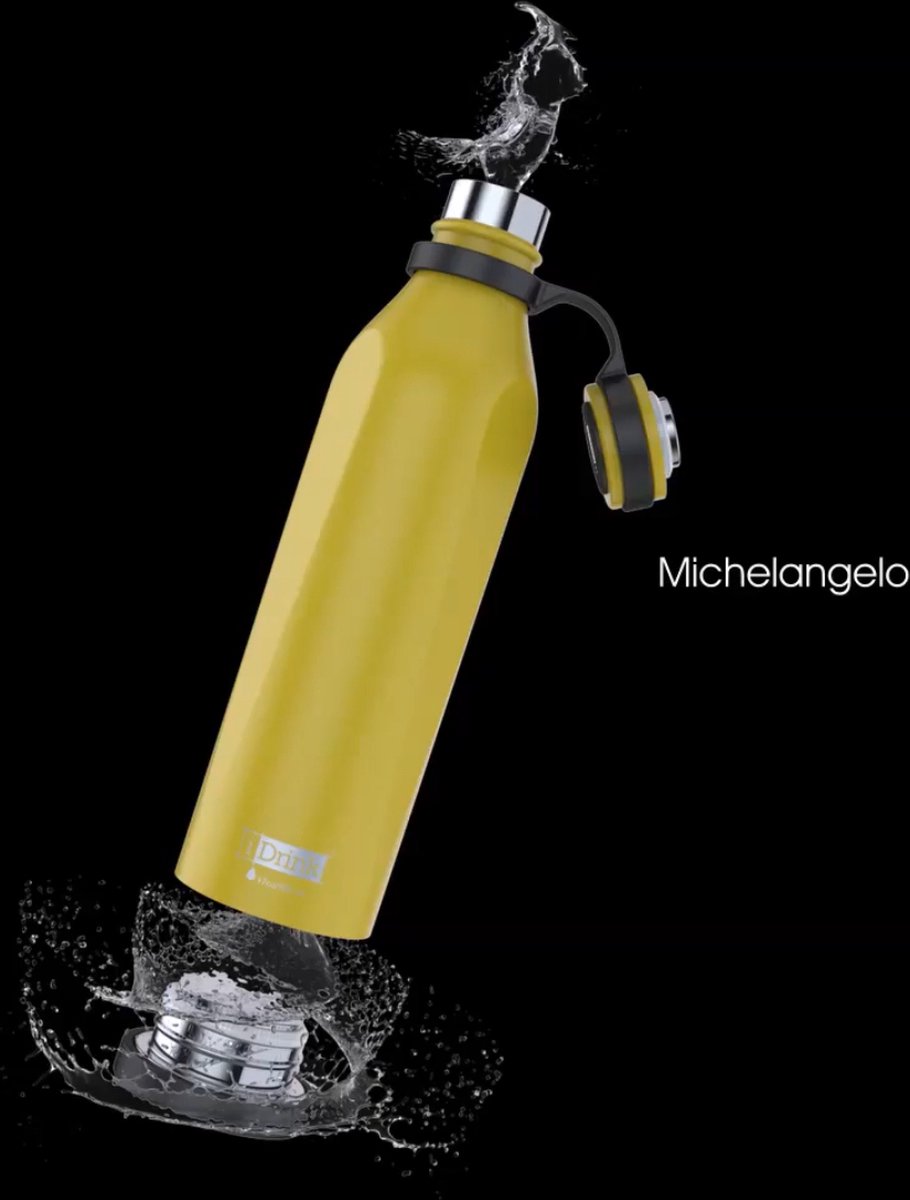 i-Drink- B-Evo - Giallo Michelangelo - geel - thermofles 500 ml - roestvrij staal - houdt warme dranken tot 12 uur warm en koude dranken tot 20 uur fris - verwijderbare bodem ideaal om binnenin schoon te maken