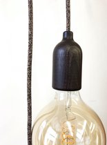 Stekker lamp houten fitting en katoenen snoer 300 cm