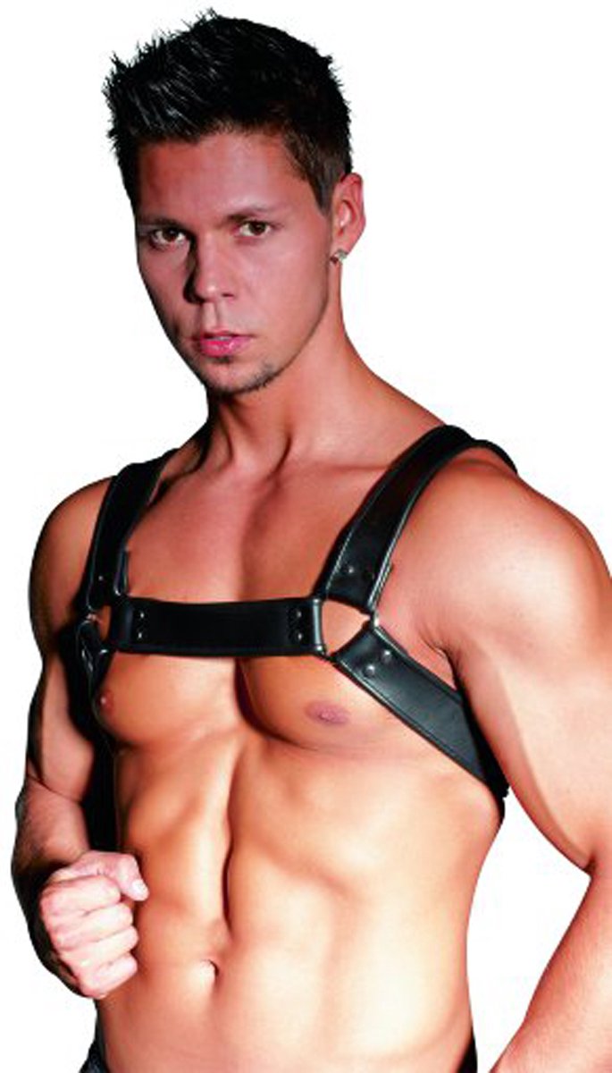 Goedkoopste ZADO – Lederen Bondage Harnas voor Torso met Stalen Verbindings Ringen Individueel Pasvorm – Zwart