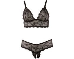 Cottelli Plus Size – Sexy Beha Set met Open Kruis en Licht Transparante Afwerking voor Avonden van Genot – Maat XL – Zwart