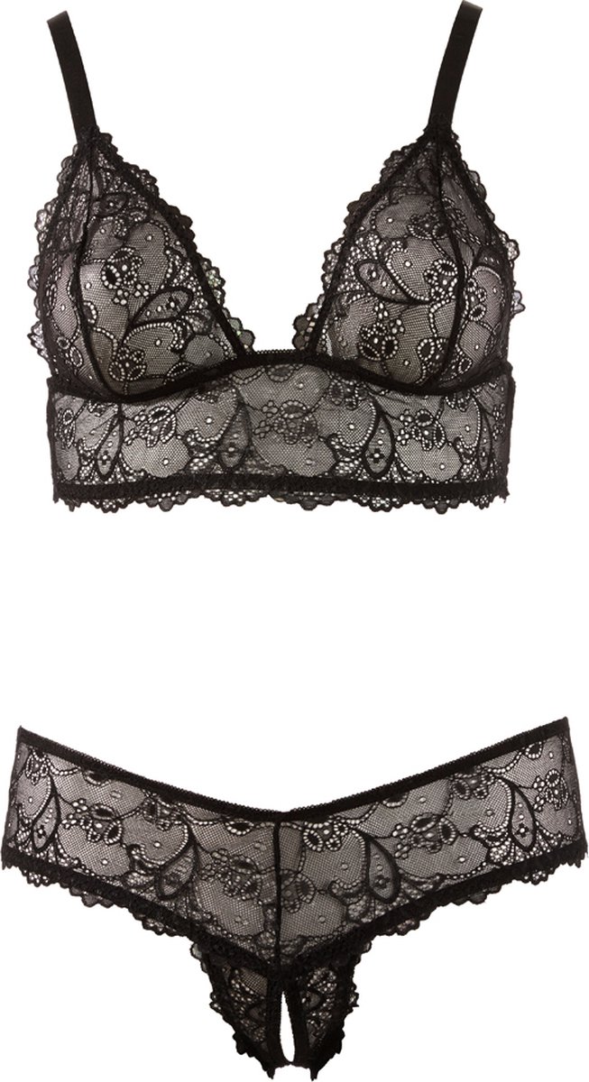 Goedkoopste Cottelli Plus Size – Sexy Beha Set met Open Kruis en Licht Transparante Afwerking voor Avonden van Genot – Maat XL – Zwart