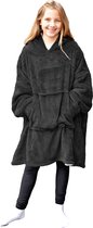 HOMELEVEL Sherpa Winter Hoodie XL Sweatshirt Pullover Oversize voor Kinderen Pullover Dekentje Huis Trui Buiten Binnen - Zwart