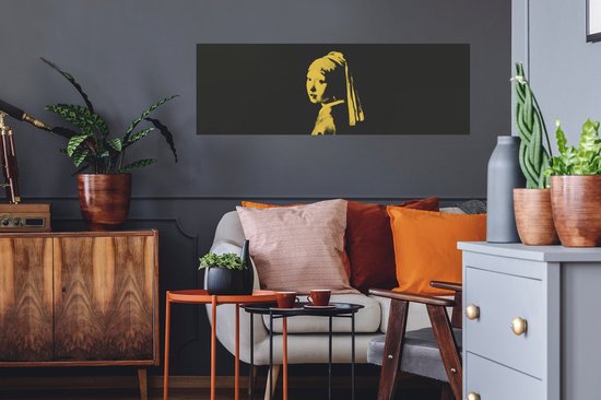 Muurstickers - Sticker Folie - Meisje met de parel - Vermeer - Geel - 120x40 cm - Plakfolie - Muurstickers Kinderkamer - Zelfklevend Behang - Zelfklevend behangpapier - Stickerfolie