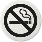Pictogram Verboden te roken - aluminum rvs look - deurbordje - 8,5 x 8,5 cm - zelfklevend - rond