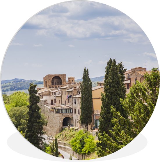 WallCircle - Wandcirkel ⌀ 30 - De middeleeuwse ommuurde stad San Gimignano het Toscaanse gebied in Italië - Ronde schilderijen woonkamer - Wandbord rond - Muurdecoratie cirkel - Kamer decoratie binnen - Wanddecoratie muurcirkel - Woonaccessoires