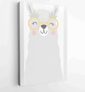 Canvas schilderij - LLama vector print wearing glasses vector illustration. Summer hand-drawing print cute alpaca cartoon character -  Productnummer 1356989081 - 80*60 Vertical