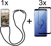 Samsung S9 Hoesje - Samsung Galaxy S9 hoesje met koord transparant shock proof case - Full Cover - 3x Samsung S9 screenprotector
