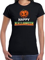 Halloween - Pompoen / happy halloween verkleed t-shirt zwart voor dames - horror shirt / kleding / kostuum XL