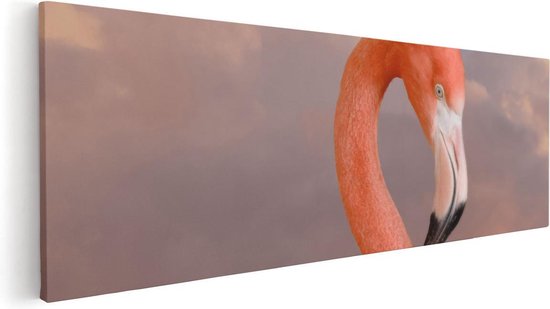 Artaza Canvas Schilderij Roze Flamingo in de Wolken - 60x20 - Foto Op Canvas - Canvas Print