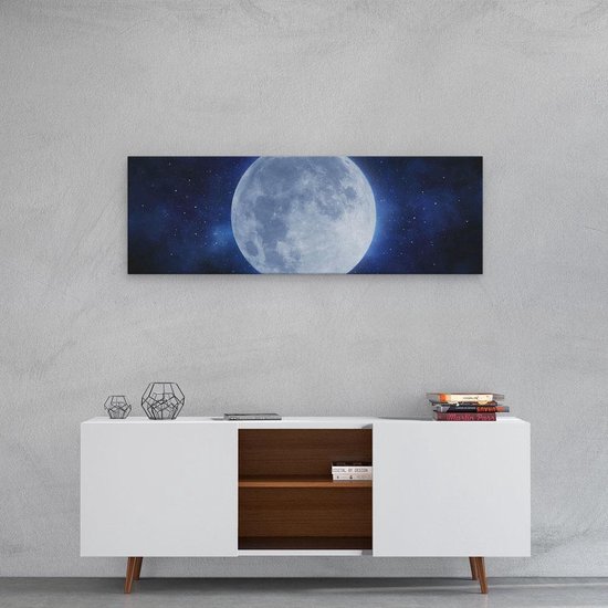 Artaza Canvas Schilderij Maan - 90x30 cm - Wanddecoratie Sterrenhemel - Muurdecoratie Ruimte - Decoratie Universum